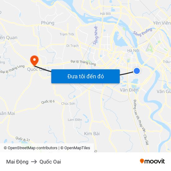 Mai Động to Quốc Oai map