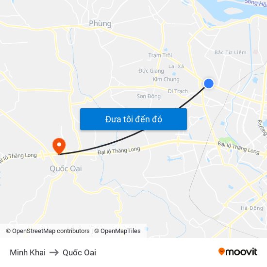 Minh Khai to Quốc Oai map