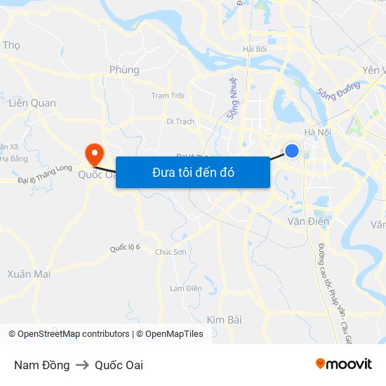 Nam Đồng to Quốc Oai map