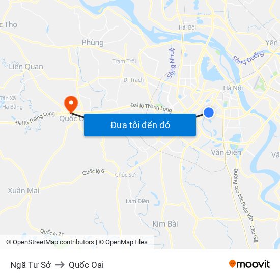 Ngã Tư Sở to Quốc Oai map