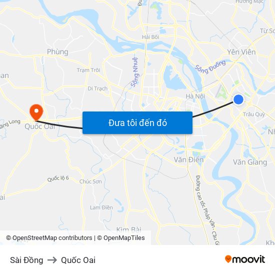 Sài Đồng to Quốc Oai map
