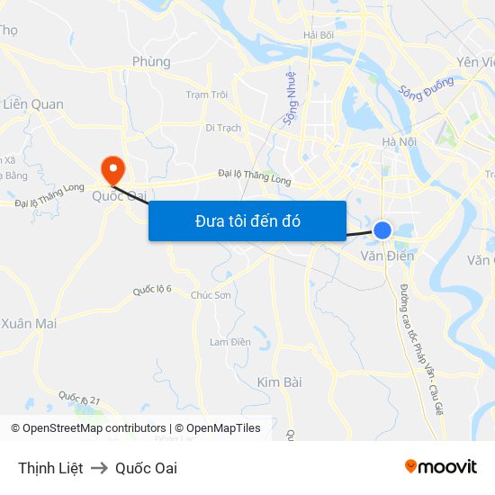 Thịnh Liệt to Quốc Oai map