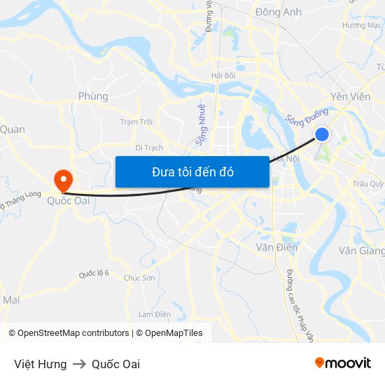 Việt Hưng to Quốc Oai map