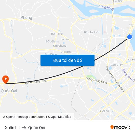 Xuân La to Quốc Oai map