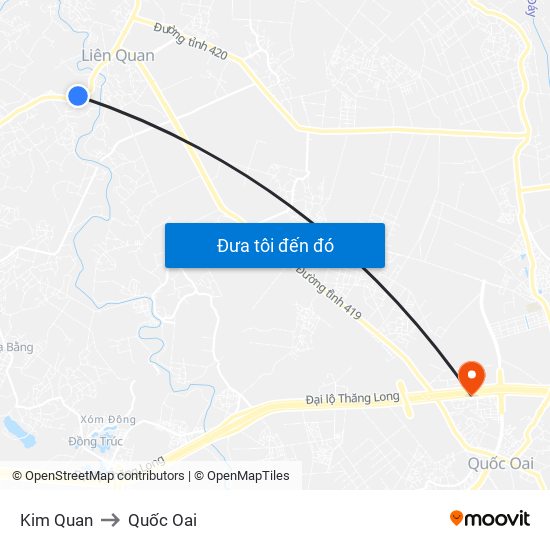 Kim Quan to Quốc Oai map