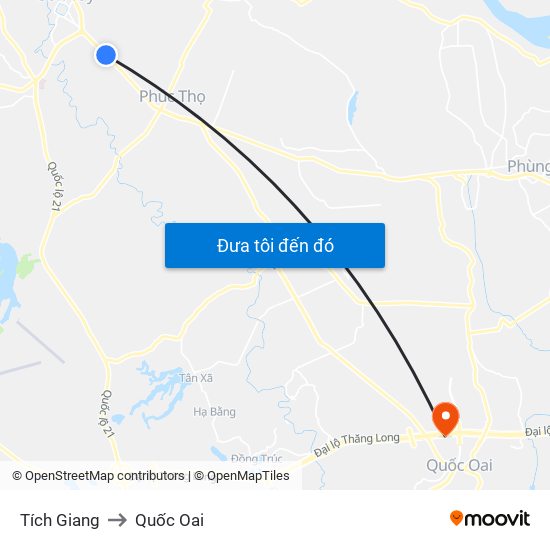 Tích Giang to Quốc Oai map