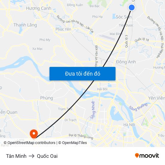 Tân Minh to Quốc Oai map