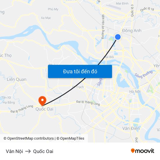 Vân Nội to Quốc Oai map