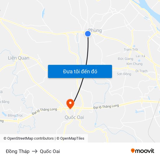 Đồng Tháp to Quốc Oai map