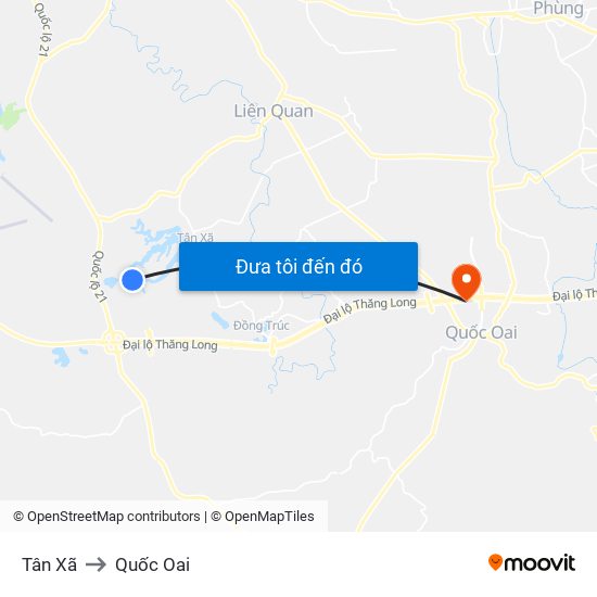 Tân Xã to Quốc Oai map