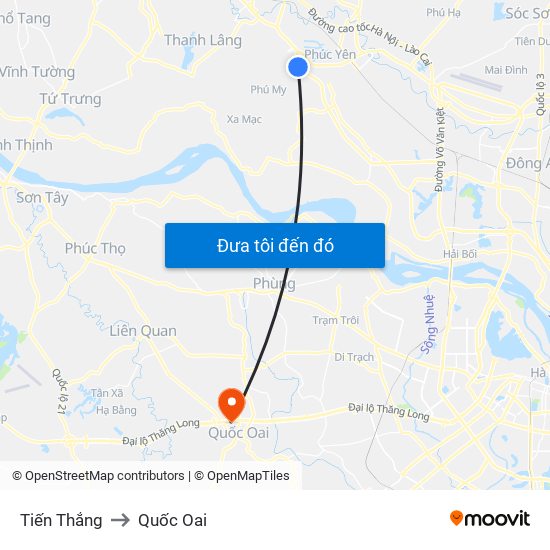 Tiến Thắng to Quốc Oai map