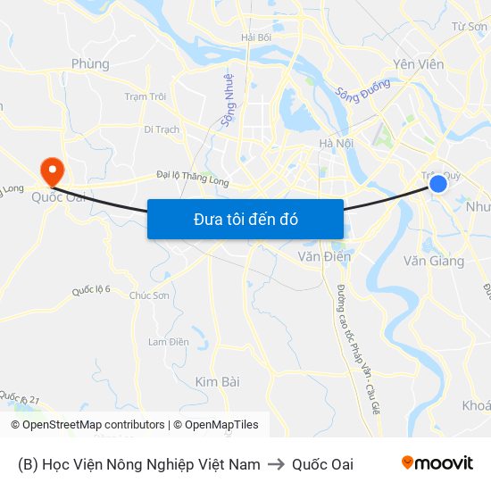 (B) Học Viện Nông Nghiệp Việt Nam to Quốc Oai map