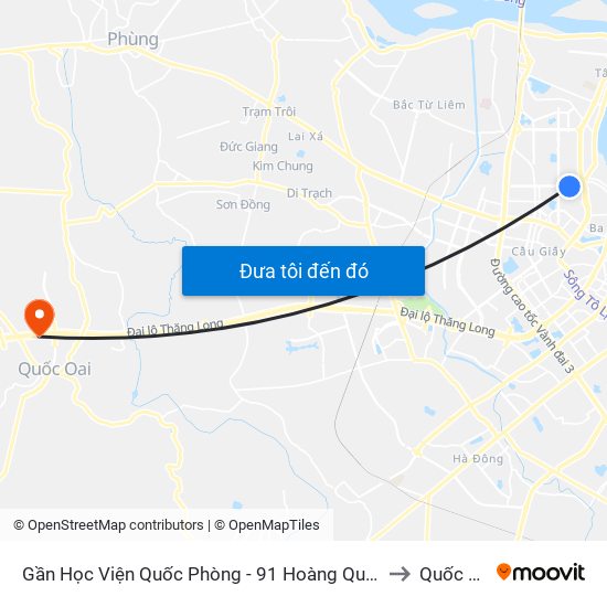 Gần Học Viện Quốc Phòng - 91 Hoàng Quốc Việt to Quốc Oai map
