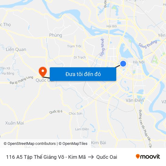 116 A5 Tập Thể Giảng Võ - Kim Mã to Quốc Oai map