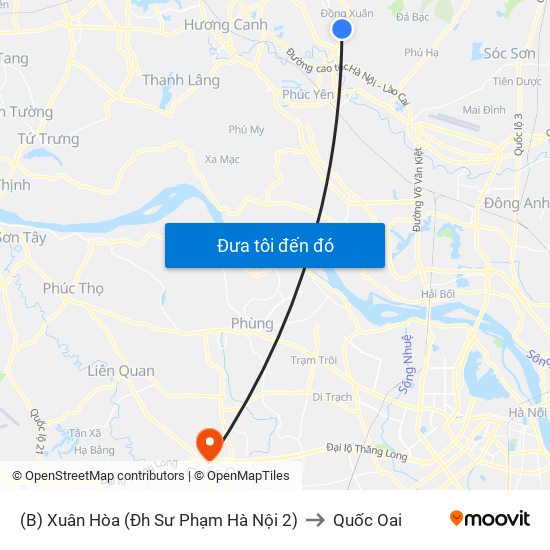 (B) Xuân Hòa (Đh Sư Phạm Hà Nội 2) to Quốc Oai map