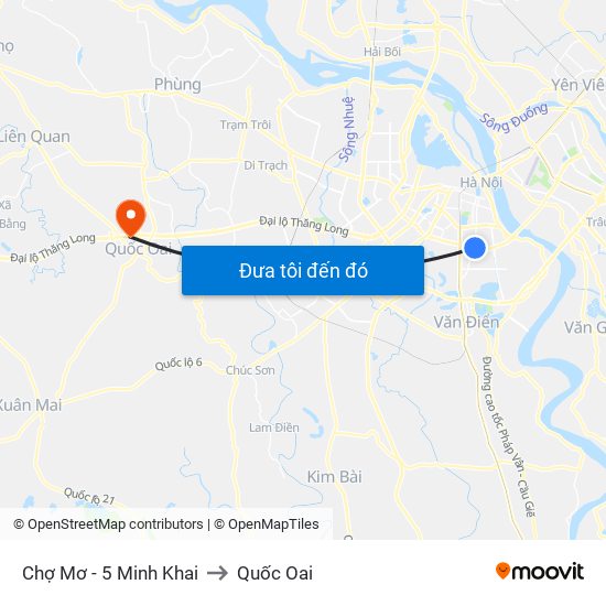 Chợ Mơ - 5 Minh Khai to Quốc Oai map