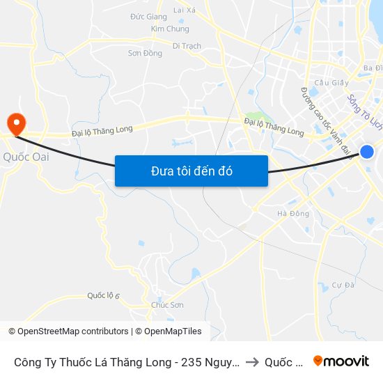 Công Ty Thuốc Lá Thăng Long - 235 Nguyễn Trãi to Quốc Oai map