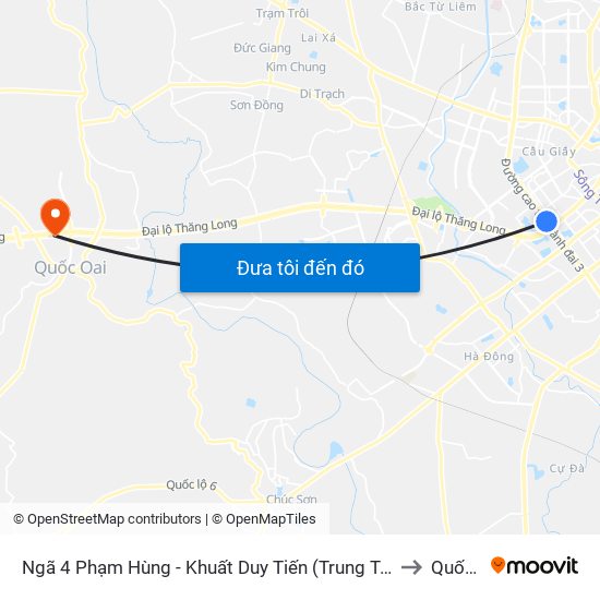 Ngã 4 Phạm Hùng - Khuất Duy Tiến (Trung Tâm Hội Nghị Quốc Gia) to Quốc Oai map