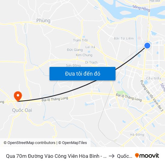 Qua 70m Đường Vào Công Viên Hòa Bình - Phạm Văn Đồng to Quốc Oai map