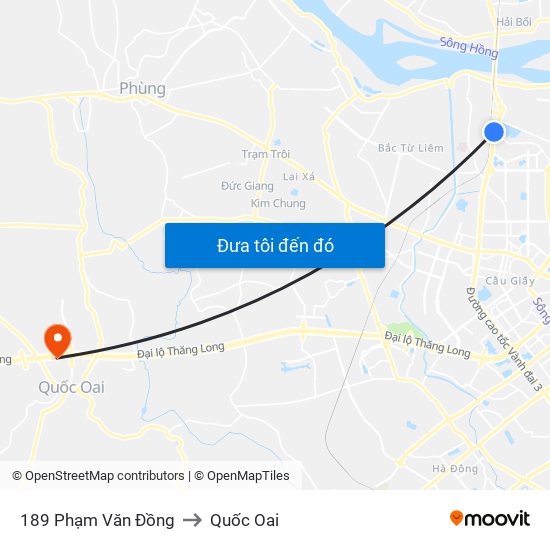189 Phạm Văn Đồng to Quốc Oai map
