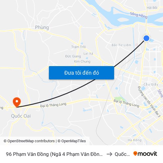 96 Phạm Văn Đồng (Ngã 4 Phạm Văn Đồng - Xuân Đỉnh) to Quốc Oai map