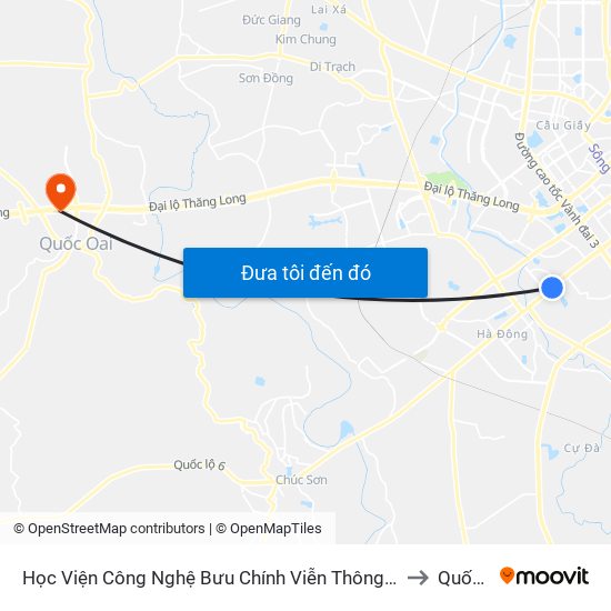 Học Viện Công Nghệ Bưu Chính Viễn Thông - Trần Phú (Hà Đông) to Quốc Oai map