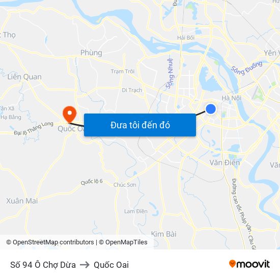 Số 94 Ô Chợ Dừa to Quốc Oai map