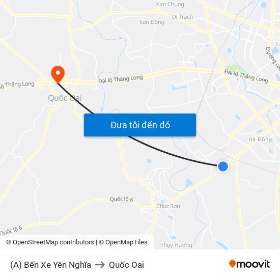 (A) Bến Xe Yên Nghĩa to Quốc Oai map