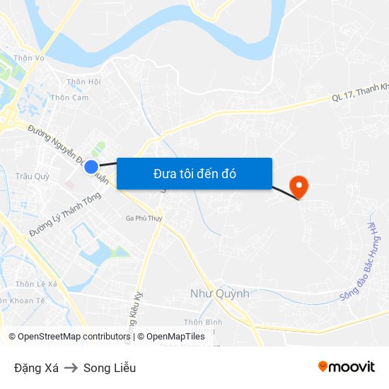 Đặng Xá to Song Liễu map