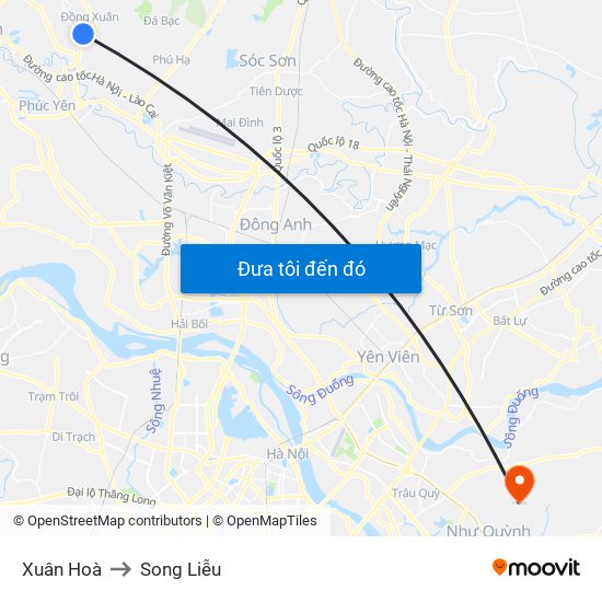 Xuân Hoà to Song Liễu map