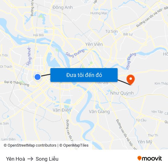 Yên Hoà to Song Liễu map