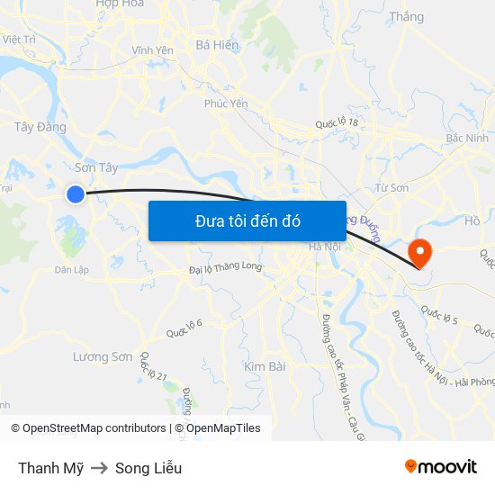 Thanh Mỹ to Song Liễu map