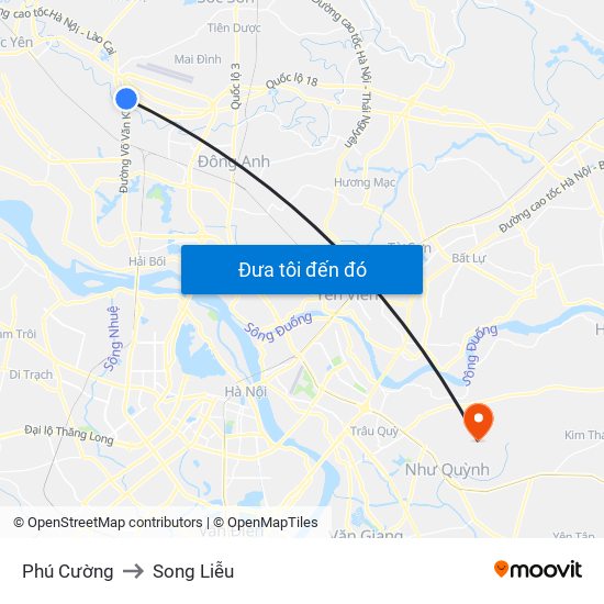 Phú Cường to Song Liễu map