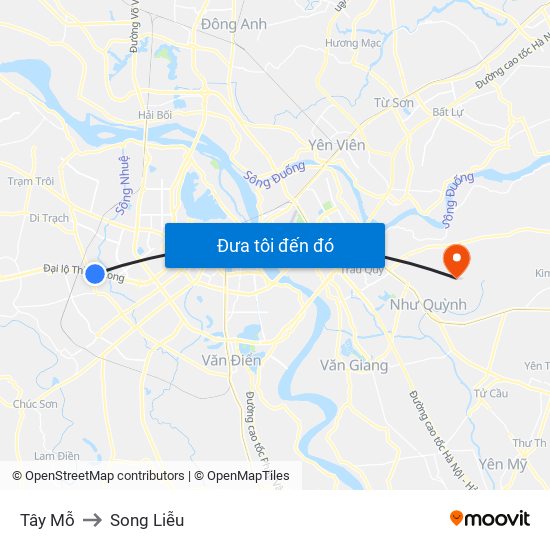 Tây Mỗ to Song Liễu map