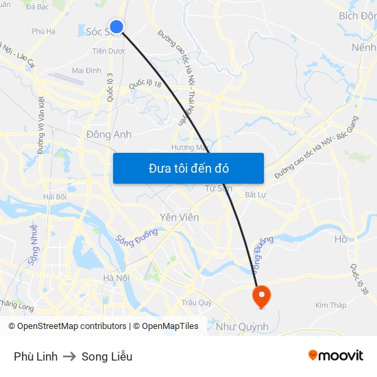 Phù Linh to Song Liễu map