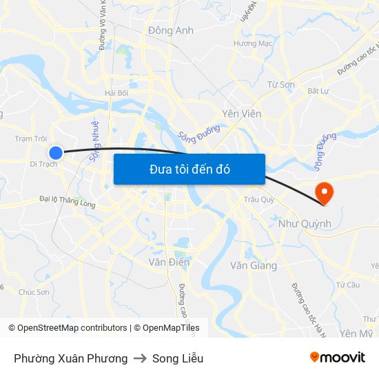 Phường Xuân Phương to Song Liễu map