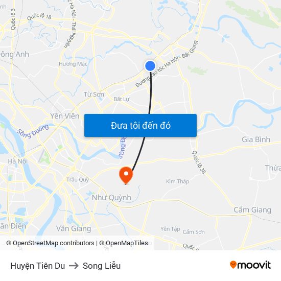 Huyện Tiên Du to Song Liễu map