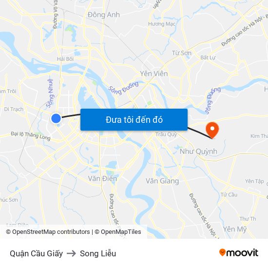 Quận Cầu Giấy to Song Liễu map