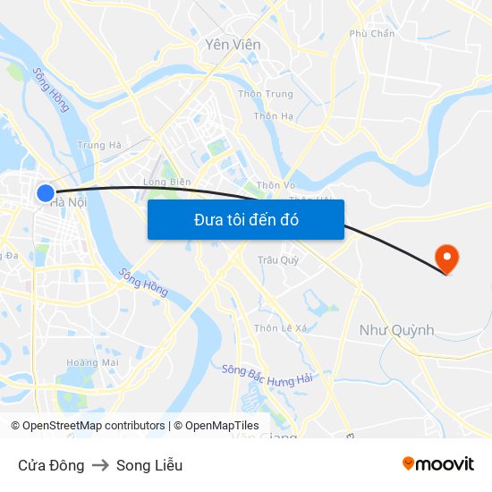 Cửa Đông to Song Liễu map