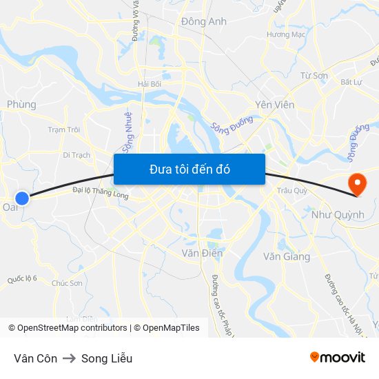 Vân Côn to Song Liễu map