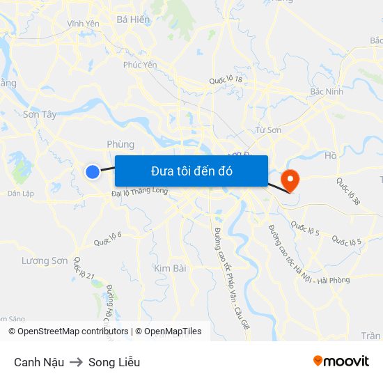 Canh Nậu to Song Liễu map