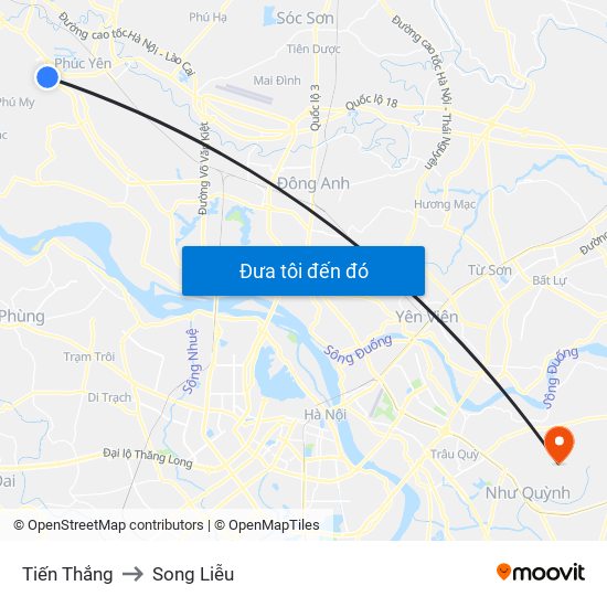 Tiến Thắng to Song Liễu map