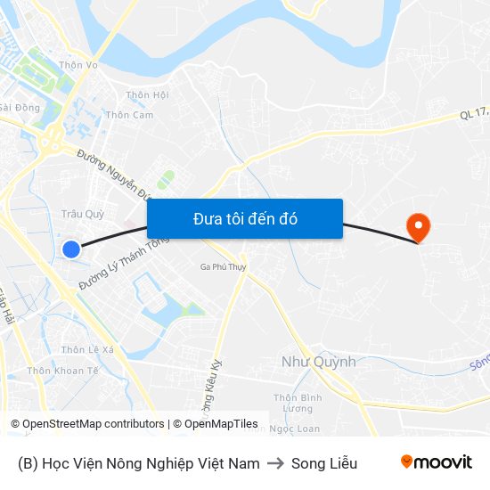 (B) Học Viện Nông Nghiệp Việt Nam to Song Liễu map