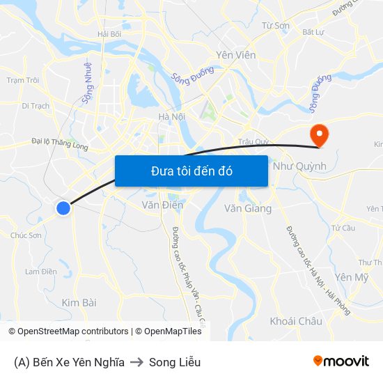 (A) Bến Xe Yên Nghĩa to Song Liễu map