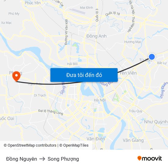 Đồng Nguyên to Song Phượng map