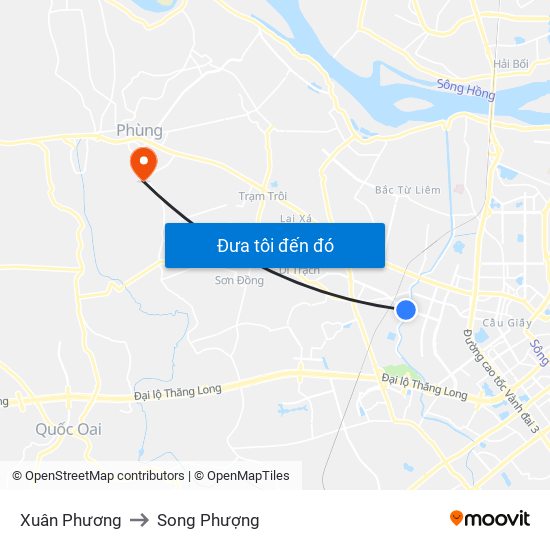 Xuân Phương to Song Phượng map