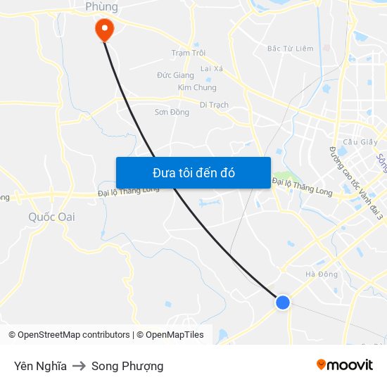 Yên Nghĩa to Song Phượng map