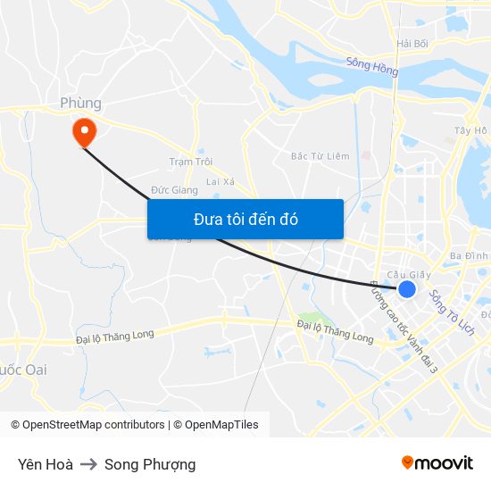 Yên Hoà to Song Phượng map
