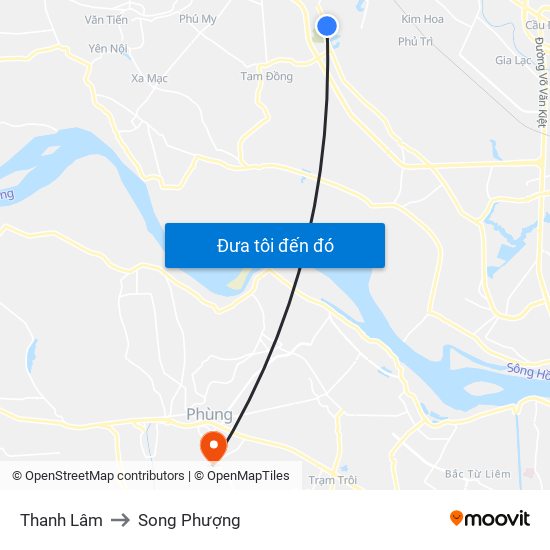 Thanh Lâm to Song Phượng map