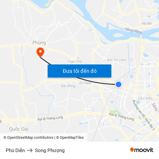 Phú Diễn to Song Phượng map